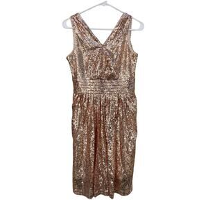 Kate Kasin Rose Gold Sequin Dress Sleeveless Lined Women's Size 4